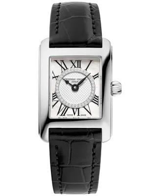Frederique Constant Women's Swiss Classic Carree Diamond (1/20 ct. t.w.) Black Leather Strap Watch 23mm