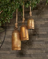 Rosemary Lane Bronze Metal Rustic Decorative Cow Bell with Jute Hanging Rope Set 3 Pieces