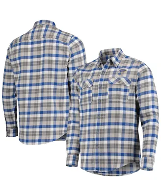 Men's Antigua Blue, Gray St. Louis Blues Ease Plaid Button-Up Long Sleeve Shirt