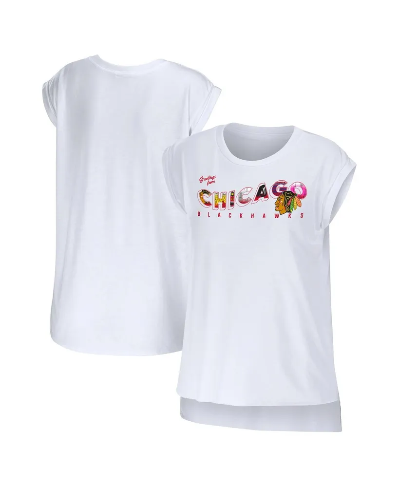 Women's Wear by Erin Andrews White Chicago Blackhawks Greetings From Muscle T-shirt