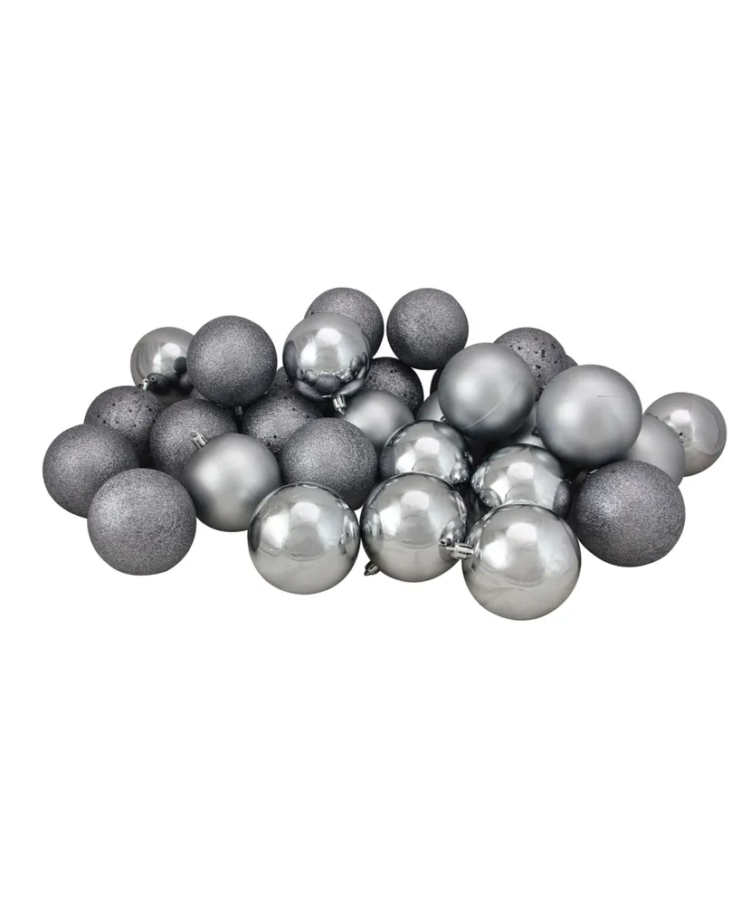 Northlight 32 Count Pewter Shatterproof 4- Finish Christmas Ball Ornaments 80mm Set, 3.25"