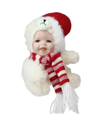 Northlight Baby in Polar Bear Costume With Santa Hat Collectible Christmas Doll, 5.75"