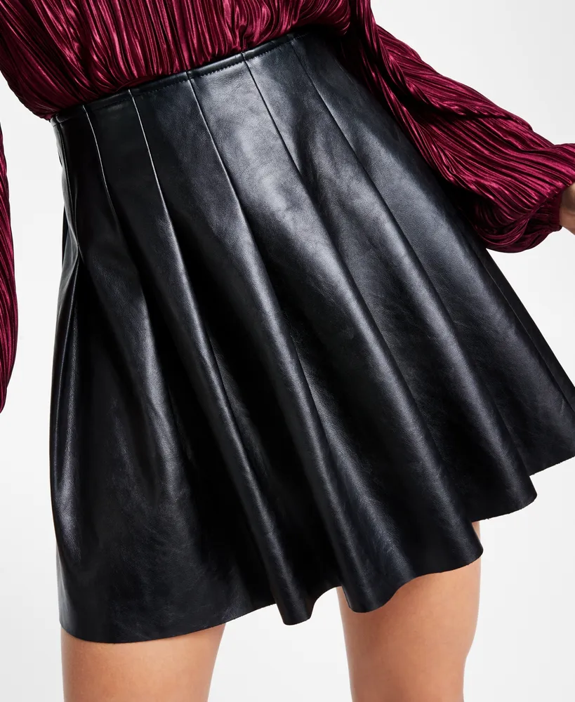 Lucy Paris Women's Natal Faux-Leather Pleated Mini Skirt