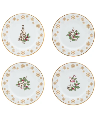 Holly Berry Gold Set of 4 Assorted Appetizer Plates, 6-1/4"