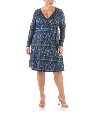 24seven Comfort Apparel Plus Size Knee Length Faux Wrap Dress