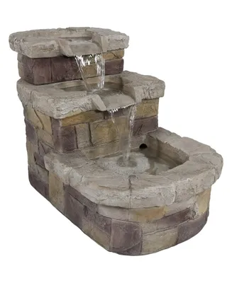 Sunnydaze Decor Polyresin 3-Tiered Brick Steps Outdoor Water Fountain - 21 in