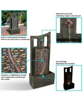 Sunnydaze Decor 39-Inch Modern Road Outdoor Water Fountain with Led Lights - Patio and Garden Waterfall Feature