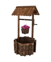 Sunnydaze Decor 45 in 2-Tier Wooden Fir Wishing Well Hanging Garden Planter