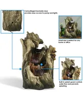 Cascading Caves 14-Inch Indoor Tabletop Water Fountain with Led Lights - Electric Submersible Pump - Resin