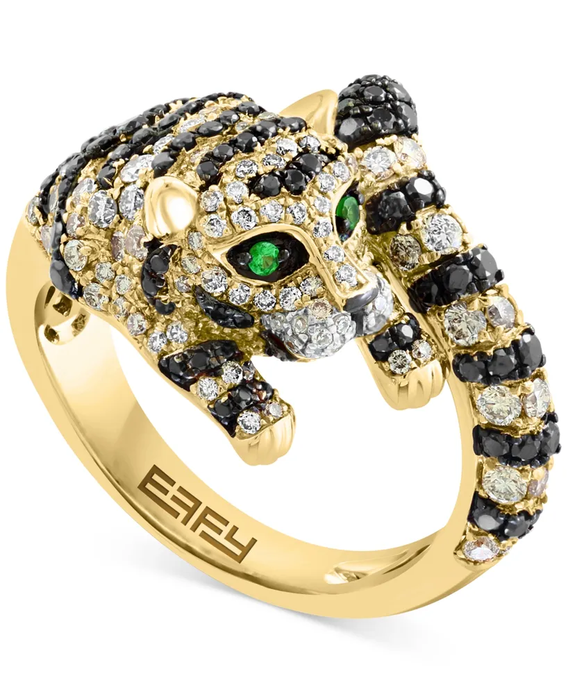 Effy Espresso & Black Diamond (1-1/2 ct. t.w.) & Tsavorite Accent Tiger Ring in 14k Gold