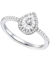 Promised Love Diamond Baguette & Round Teardrop Cluster Ring (1/4 ct. t.w.) in Sterling Silver