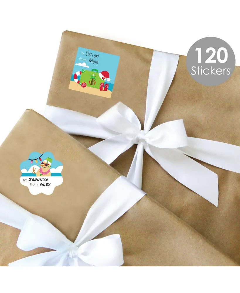 Tropical Christmas Beach Santa Party Gift Tag Labels To and From 120 Stickers