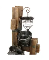 Sunnydaze Decor Rustic Pouring Buckets Water Fountain and Solar Lantern - 34 in