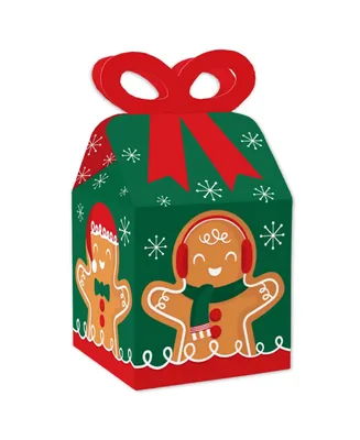 Big Dot of Happiness Gingerbread Christmas - Square Favor Gift Boxes - Gingerbread Man Holiday Party Bow Boxes - Set of 12