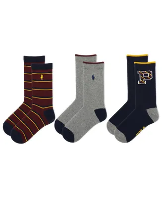 Polo Ralph Lauren Big Boys Rep Stripe Pony Socks, Pack of 3