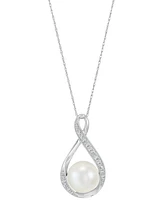 Honora Cultured Ming Pearl (11mm) & Diamond (1/4 ct. t.w.) Swirl Pendant Necklace in 14k Gold, 16" + 2" extender