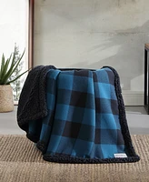 Eddie Bauer Plaid Cotton Yarn Dye Flannel Faux Shearling Reverse Throw Blanket, 60" X 50"