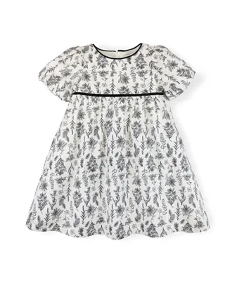 Hope & Henry Big Girls Short Puff Sleeve Party Dress with Piping