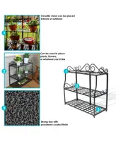 Sunnydaze Decor Black Iron 3-Tier Plant Stand Shelf with Scroll Edging - 30 in