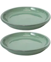 Ceramic Outdoor Flower Pot Saucers Set of 2 - Uv- and Frost-Resistant - Seafoam Glazed Finish