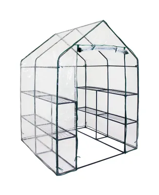 Sunnydaze Decor Grandeur Walk-In Greenhouse with 4 Shelves for Outdoors - Clear