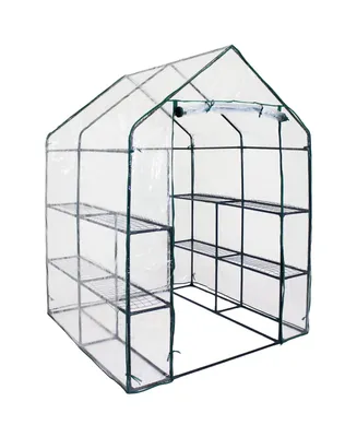 Portable Outdoor Grandeur Walk-In Greenhouse with 4 Steel Wire Shelves and Roll-Up Door - Clear