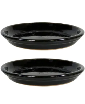 Sunnydaze Decor Glazed Ceramic Planter Saucers - 9" - Obsidian - Set of 2