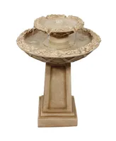 Sunnydaze Decor Beveled Flower Polyresin Outdoor 2-Tier Bird Bath Fountain