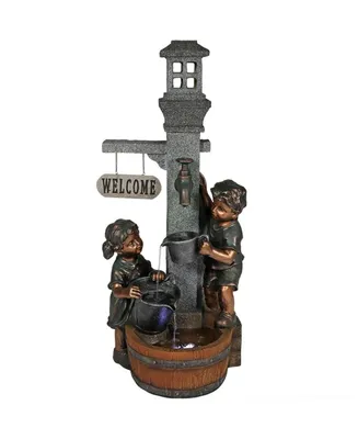 Sunnydaze Decor Children Playing at Faucet Water Fountain with Led Lights - 40 in