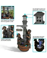 40-Inch Children Playing with Faucet Outdoor Water Fountain - Outdoor Water Feature with Led Light for Garden, Patio, Yard or Balcony