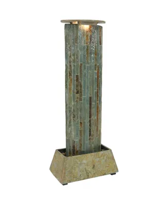 Sunnydaze Decor Natural Slate Floor Water Fountain Tower with Led Lights - 49 in