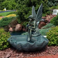 Sunnydaze Decor Fiberglas Bronze Fairy Shell Outdoor Water Fountain - 30 in