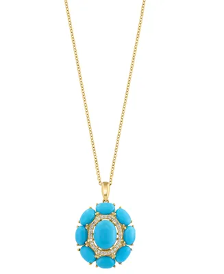 Effy Turquoise & Diamond (1/10 ct. t.w.) Halo 18" Pendant Necklace in 14k Gold
