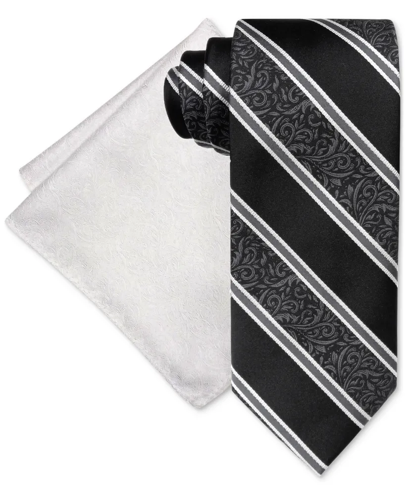 Steve Harvey Men's Paisley Stripe Tie & Pocket Square Set
