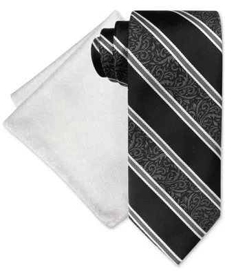 Steve Harvey Men's Paisley Stripe Tie & Pocket Square Set