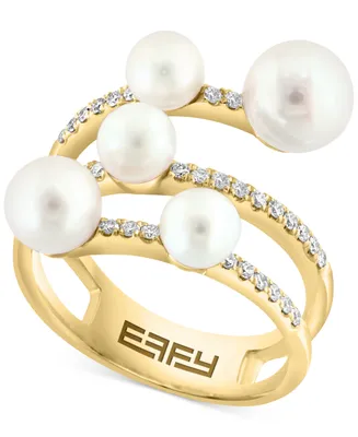 Effy Freshwater Pearl (5-7mm) & Diamond (1/4 ct. t.w.) Coil Ring in 14k Gold
