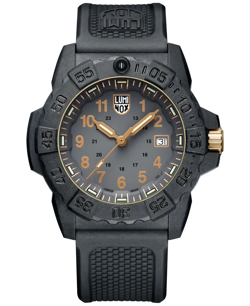 Luminox Men's Swiss Navy Seal Military Dive Gold Black Rubber Strap Watch 45mm