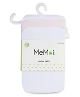 MeMoi Baby Girls Solid Nylon Opaque Basic Non-Binding Tights 3 Pack - White-pink