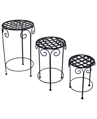 Sunnydaze Decor Black Iron 14 in, 19 in, 24 in Plant Stand with Scroll Design