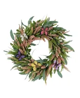 Puleo Salix Leaf with Butterfly Floral Spring Wreath, 24"