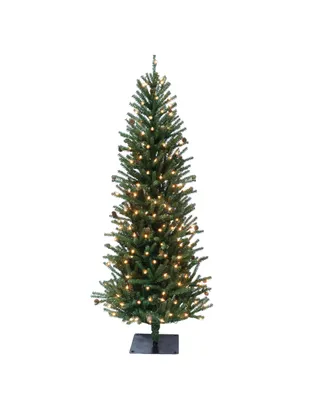 Puleo Pre-Lit Fir Artificial Christmas Tree with 300 Lights and Pine Cones, 6'