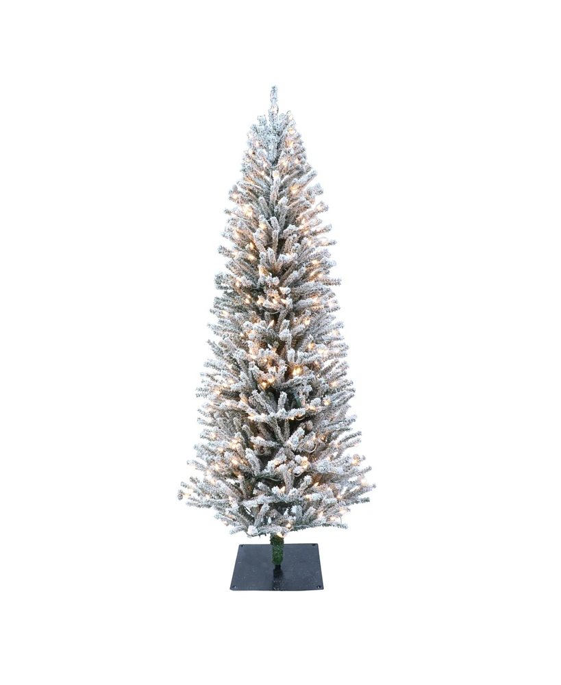 Puleo 6FT Pre-Lit Flocked Fir Artificial Christmas Tree