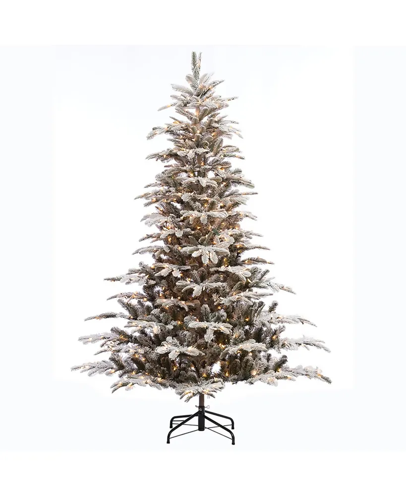 Puleo 6.5FT Pre-Lit Flocked Arctic Fir Artificial Christmas Tree