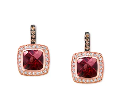 Le Vian Raspberry Rhodolite (3-3/8 ct. t.w.) & Diamond (1/3 ct. t.w.) Halo Drop Earrings in 14k Rose Gold