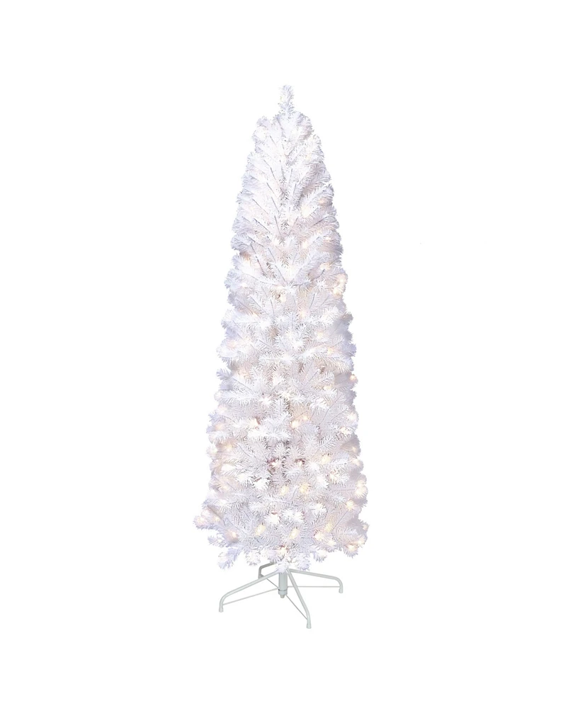 Puleo 6.5FT Pre-Lit White Pencil Nebraska Fir Artificial Christmas Tree