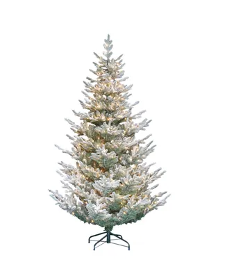 Puleo 7.5FT Pre-Lit Flocked Hillside Spruce Artificial Christmas Tree