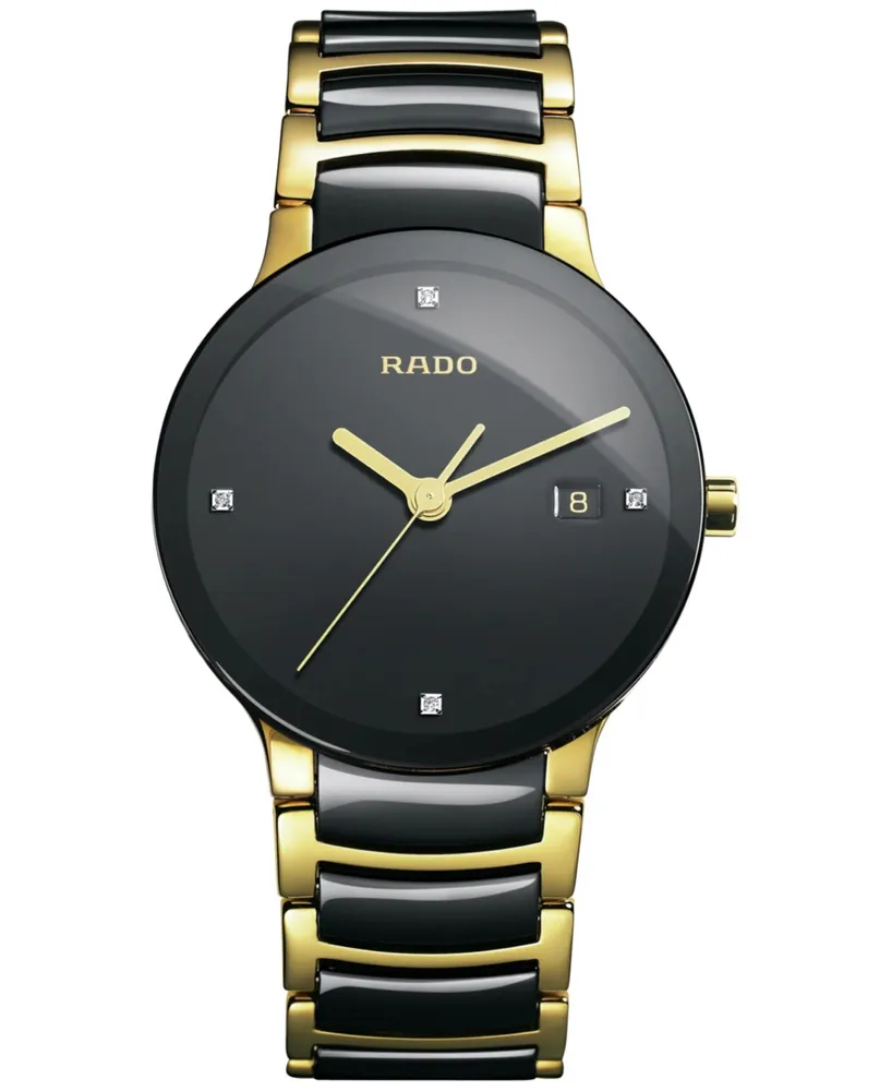 Rado Watch, Unisex Centrix Jubile Diamond Dial (1/10 ct. t.w.) Black Ceramic and Gold