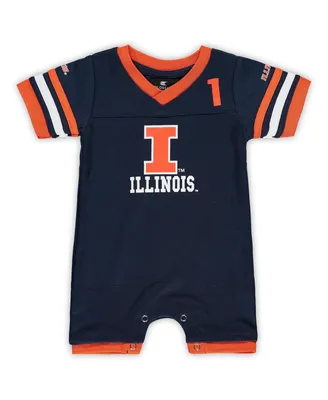 Newborn and Infant Boys Girls Colosseum Navy Illinois Fighting Illini Bumpo Football Logo Romper