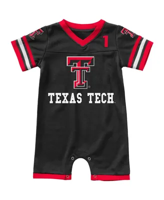 Newborn and Infant Boys and Girls Colosseum Black Texas Tech Red Raiders Bumpo Football Logo Romper