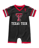 Newborn and Infant Boys Girls Colosseum Black Texas Tech Red Raiders Bumpo Football Logo Romper